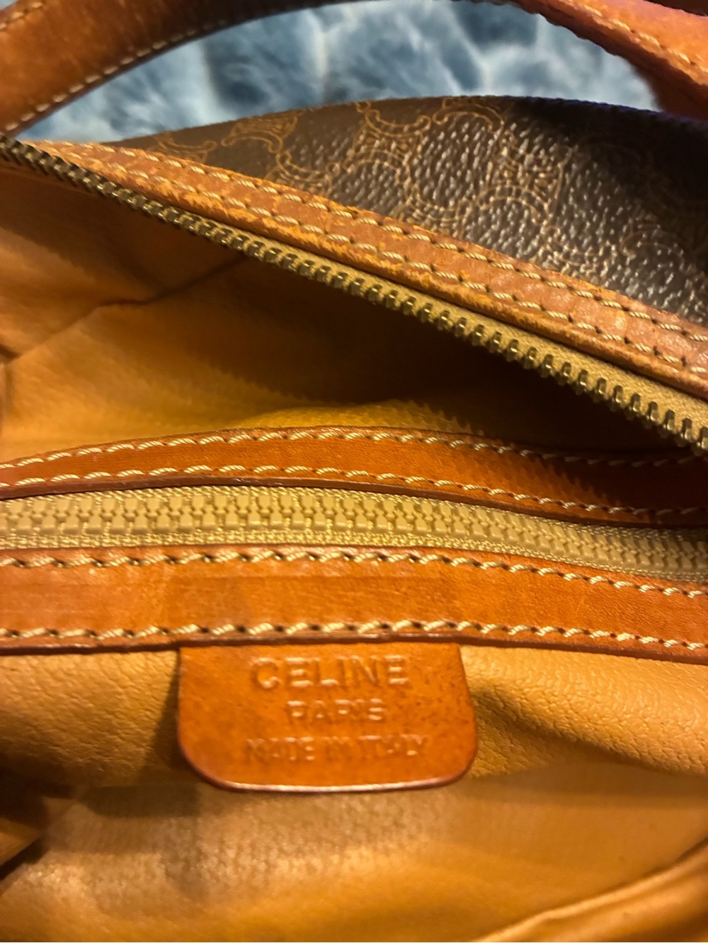 Celine Brown Patterned Dome Messenger Bag with Tan Trim - Picture 3 of 8